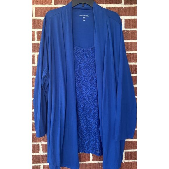 Woman Within Blue Cardigan with Attached Lace Lined Layer Size 3X - Picture 1 of 3